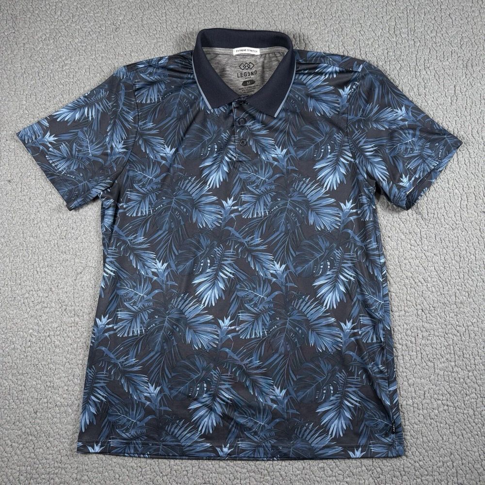 LEG3ND‎ Golf Polo Shirt Mens M Blue Athletic Performance Stretch Wicking Floral